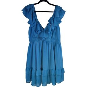 Abercrombie & Fitch Size LT Large Tall Blue Flutter‎ Sleeve Babydoll Mini Dress
